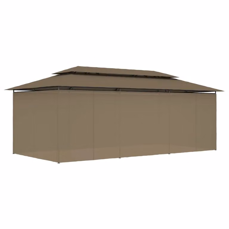 Berkfield Home Hip Gazebo with Curtains in Beige, W/D/H: 600 x 298 x 270 cm