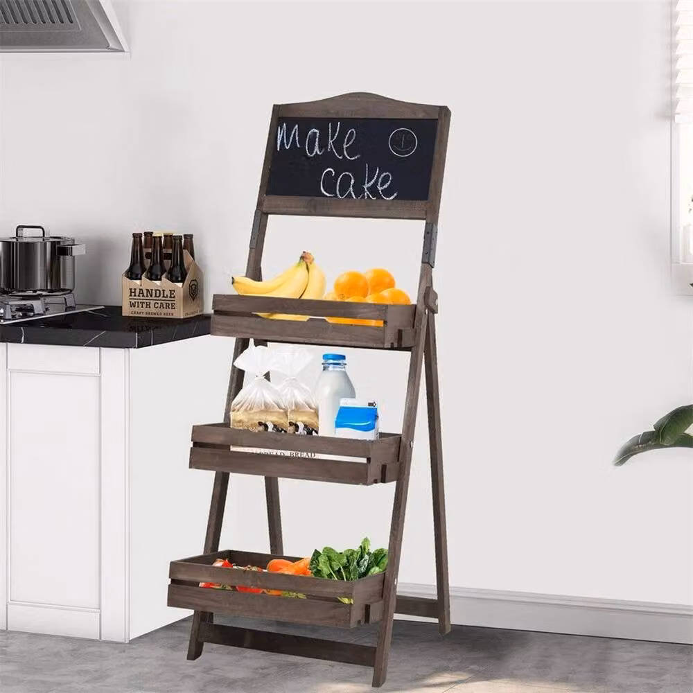 FLAVORA 3-Tier Rustic Wooden Ladder Plant Stand with Chalkboard in Brown – 2