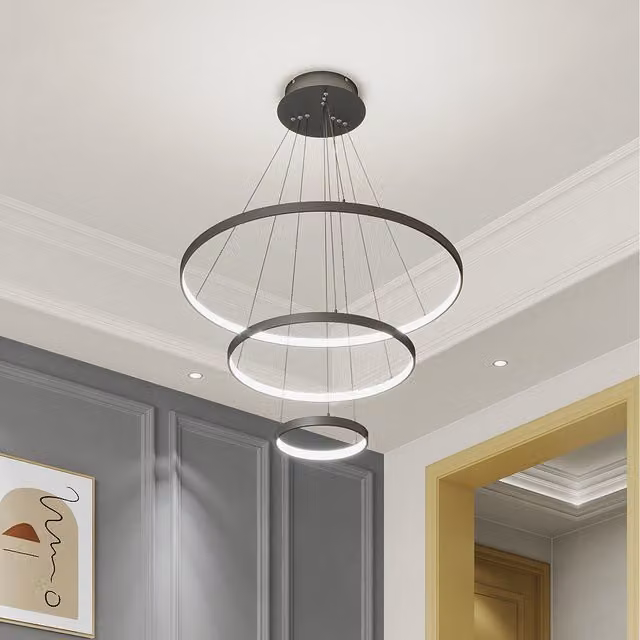 Komore 3-Ring Aluminium Dimmable LED Pendant Light in Black