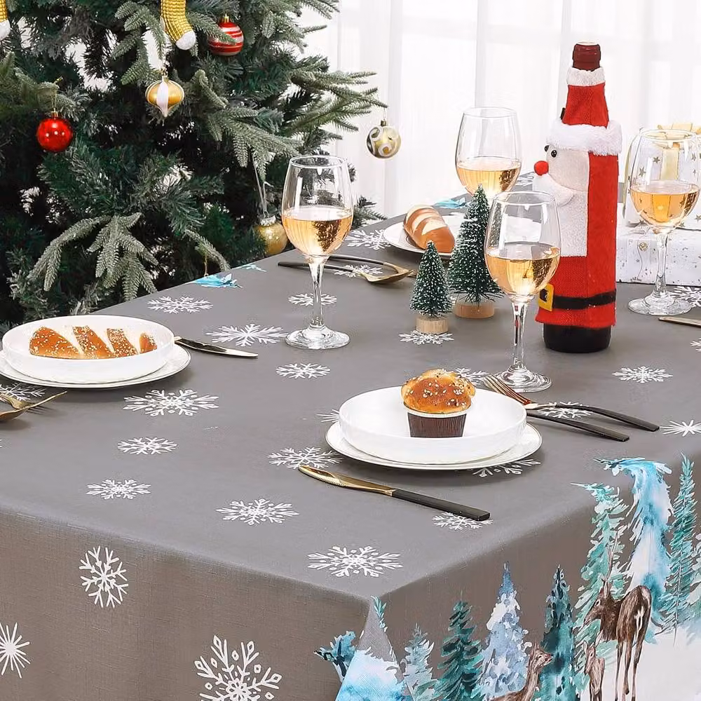 London Boutique Waterproof Christmas Tablecloth with Reindeer Print in Grey, W: 137.16 cm x D: 200.66 cm – 3