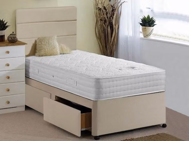 Highgrove Aloe Vera Memory Pocket 1000 Extra Long Hybrid Divan Bed with Drawers, Beige, W/D/H: 90 x 200 x 30 cm