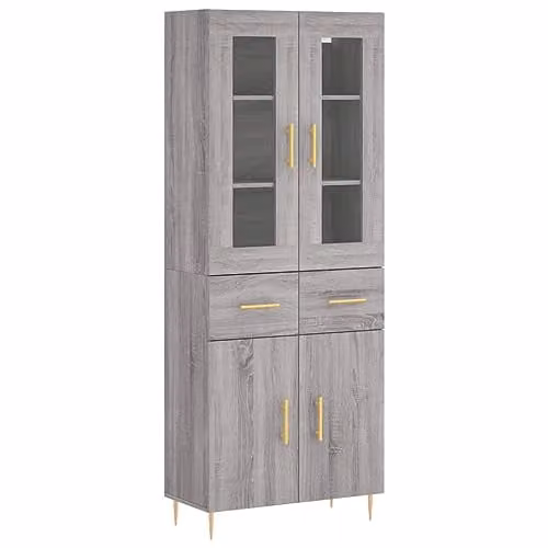 vidaXL Modern Grey Highboard with Doors and Drawers, W/D/H: 69.5 x 34 x 180 cm