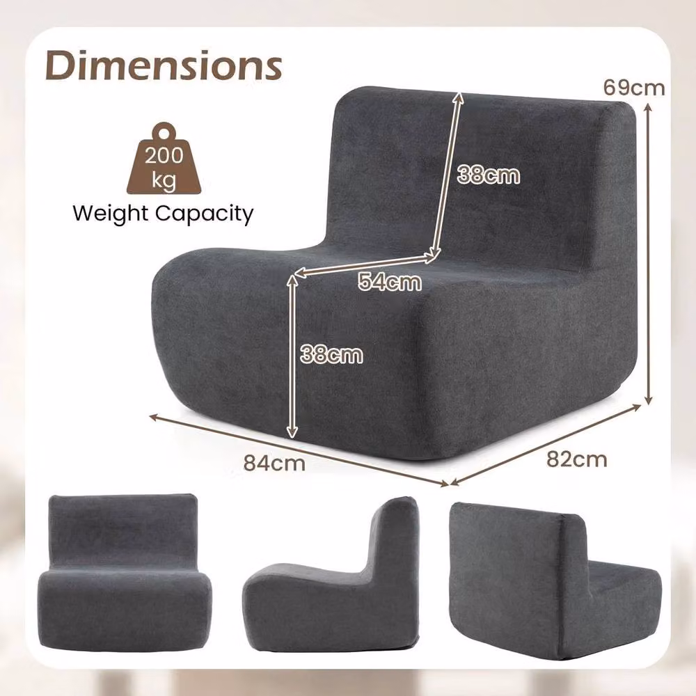 PAWNORA Fireside Bean Bag Chair in Dark Grey Velvet with Shredded Memory Foam and Removable Cover – 2