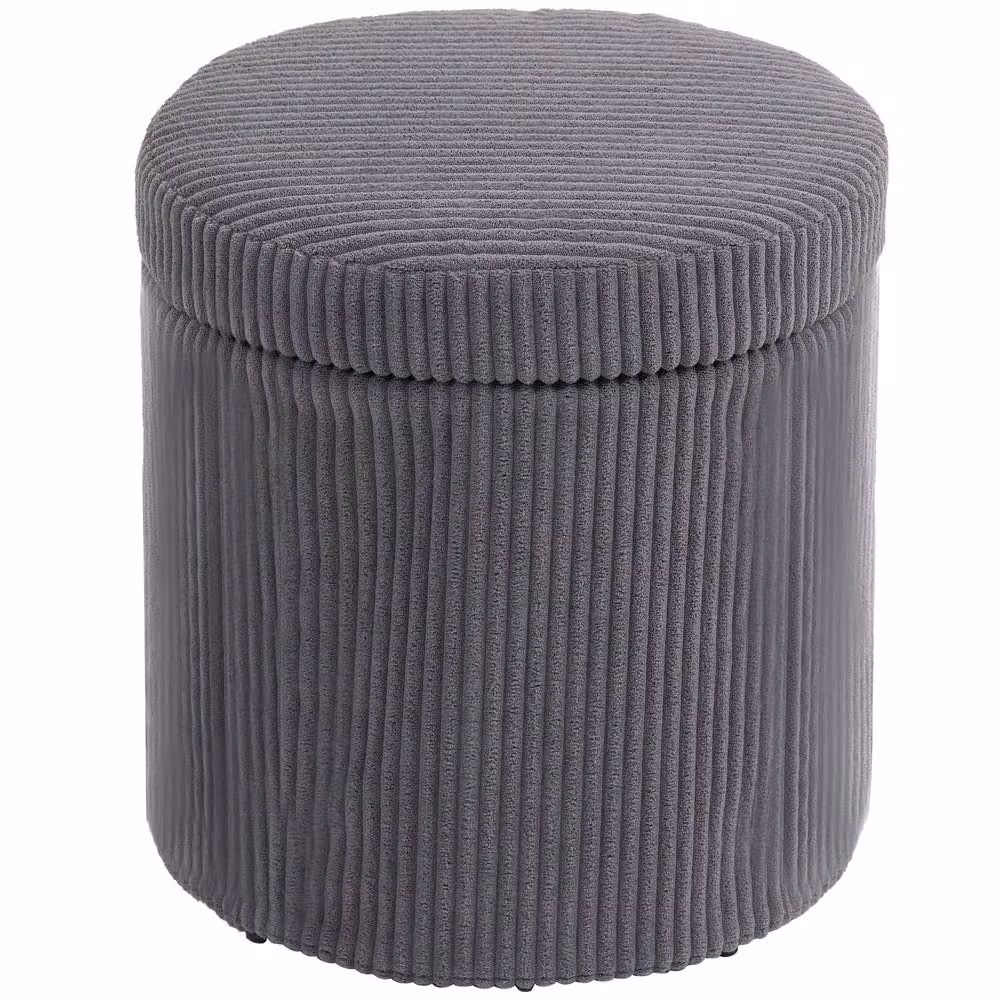 STILVORA Grey Fabric Cylindrical Storage Ottoman with Hidden Storage – 2
