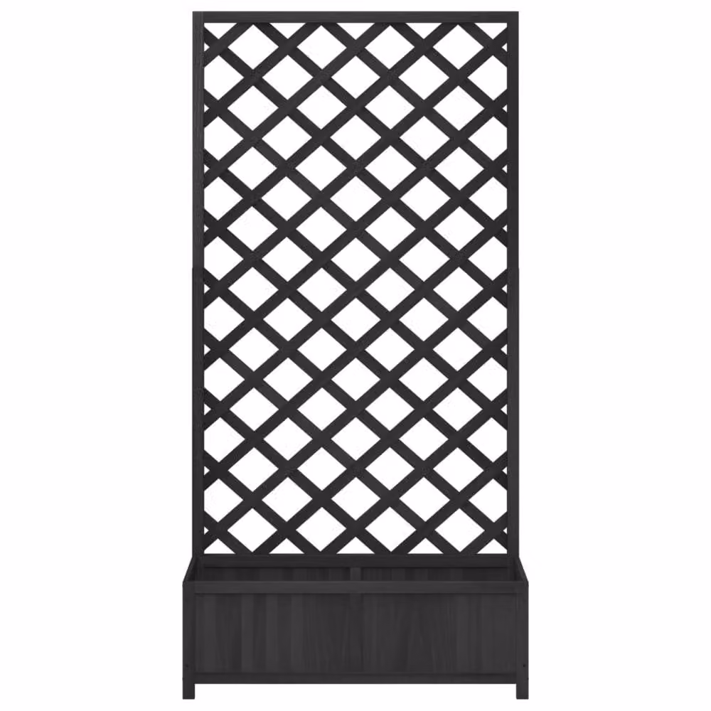 Berkfield Home Black Solid Wood Fir Planter with Trellis – 4