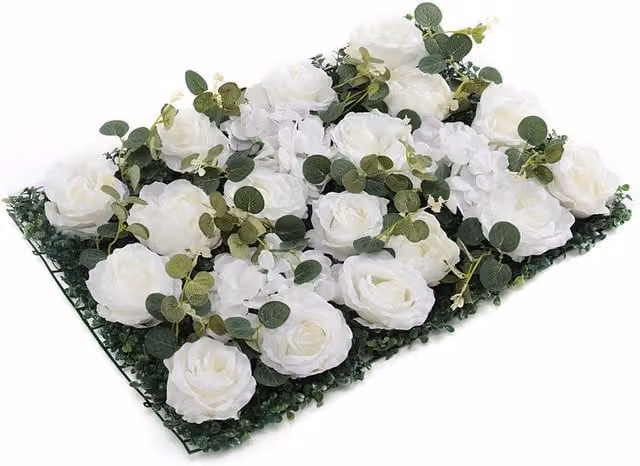 Living and Home White Artificial Rose Flower Wall Panel, W: 40 cm, H: 60 cm – 1