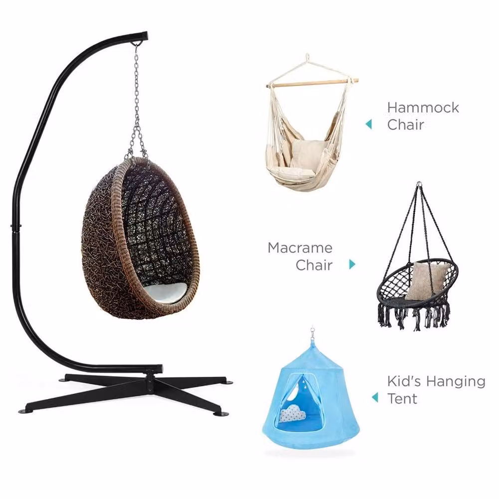 NESTLUNE Black Rattan Hanging Egg Chair Swing Stand for Garden and Terrace – 2