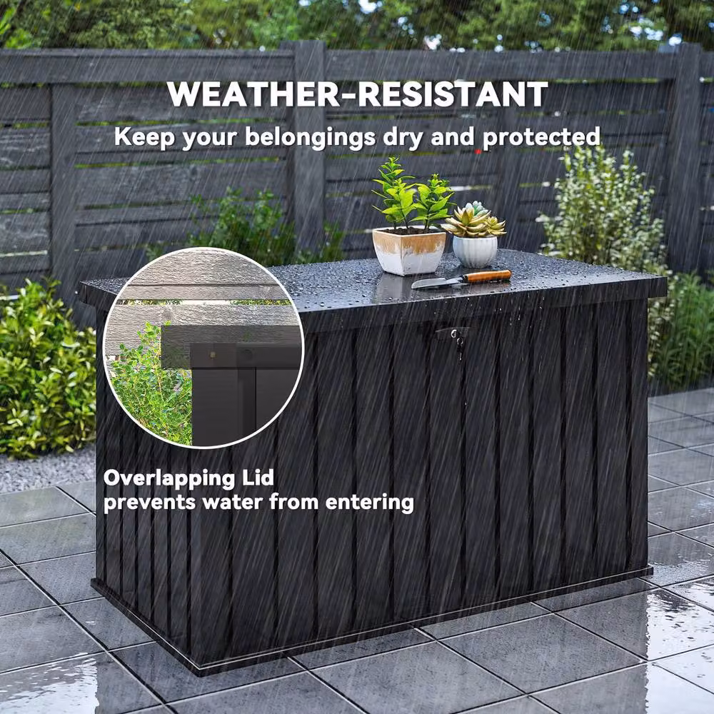 OUTSUNNY 400L Waterproof Metal Outdoor Storage Box with Lock and Keys in Black – 5