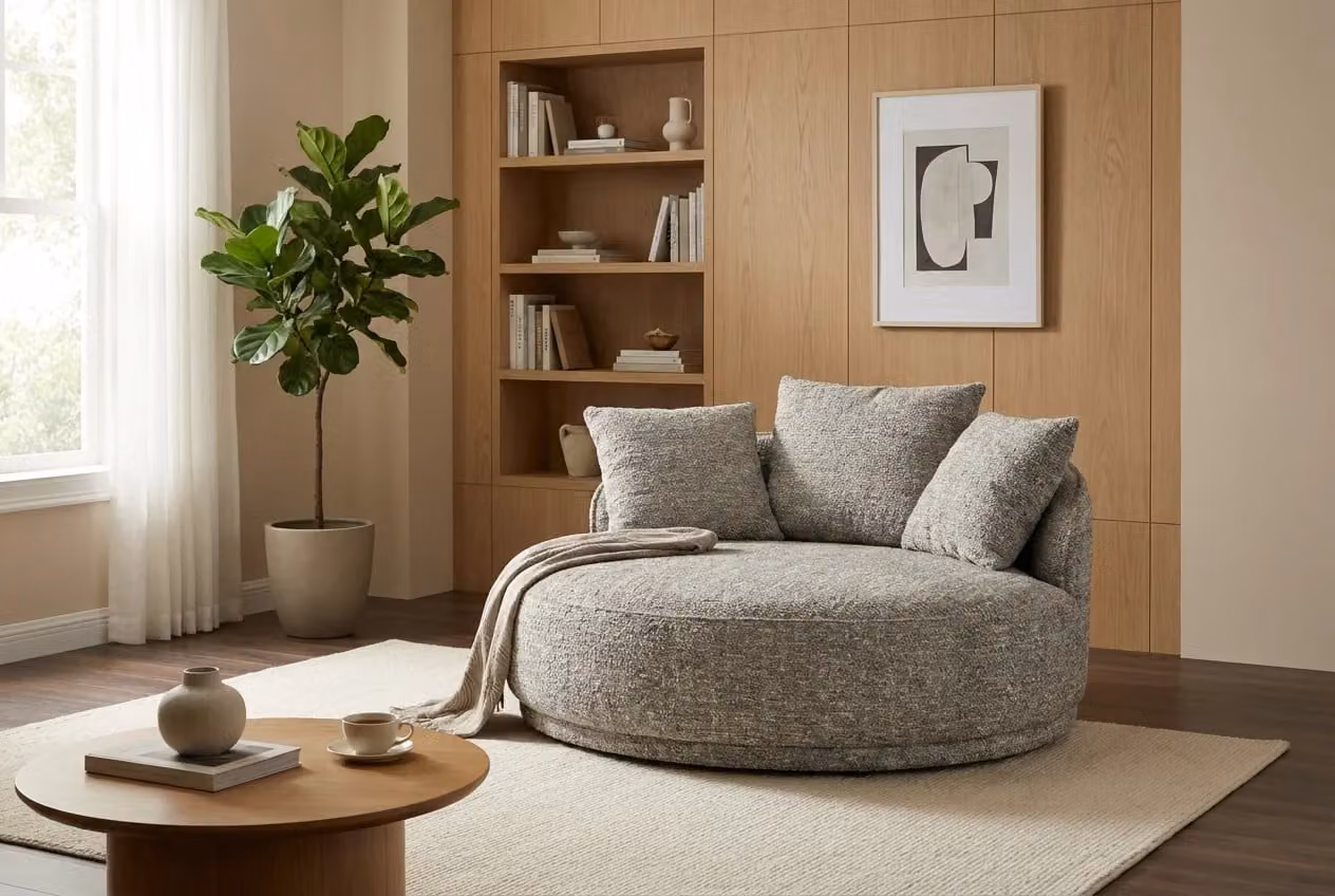 Araco Atelier Otis Armchair in Beige and Grey Speckle Fabric