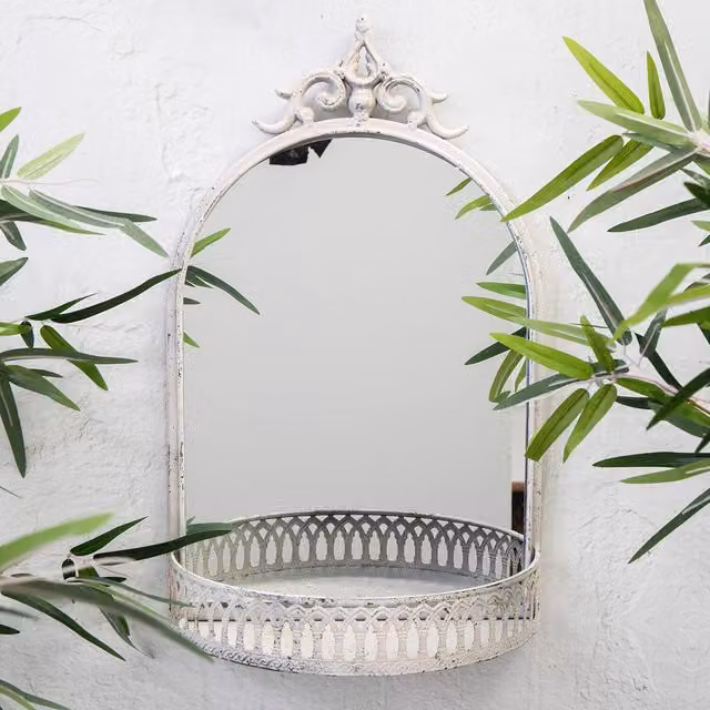 Annibells White Metal Oval Vintage Garden Mirror Wall Display Shelf W/D/H: 43 x 43 x 43 cm