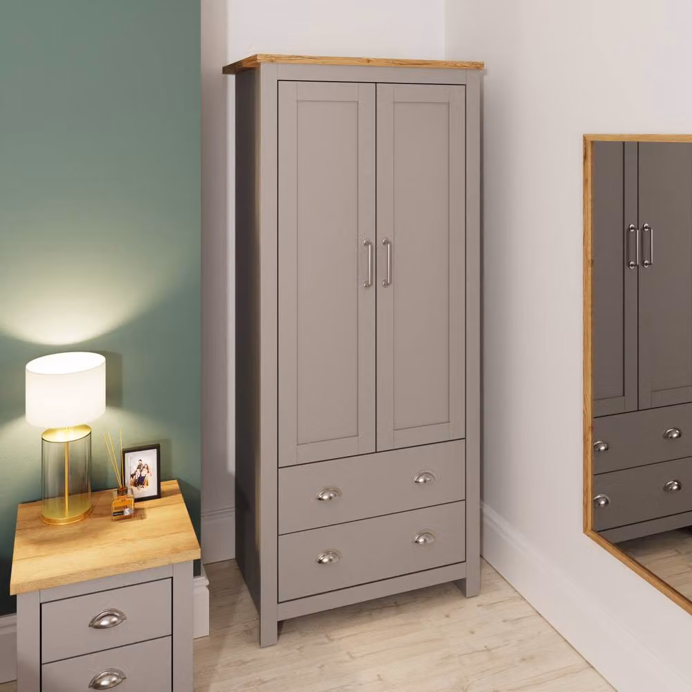Timber Art Design Lisbon 2 Door 2 Drawer Wardrobe in Grey, H 181 x W 79 x D 52 cm – 2
