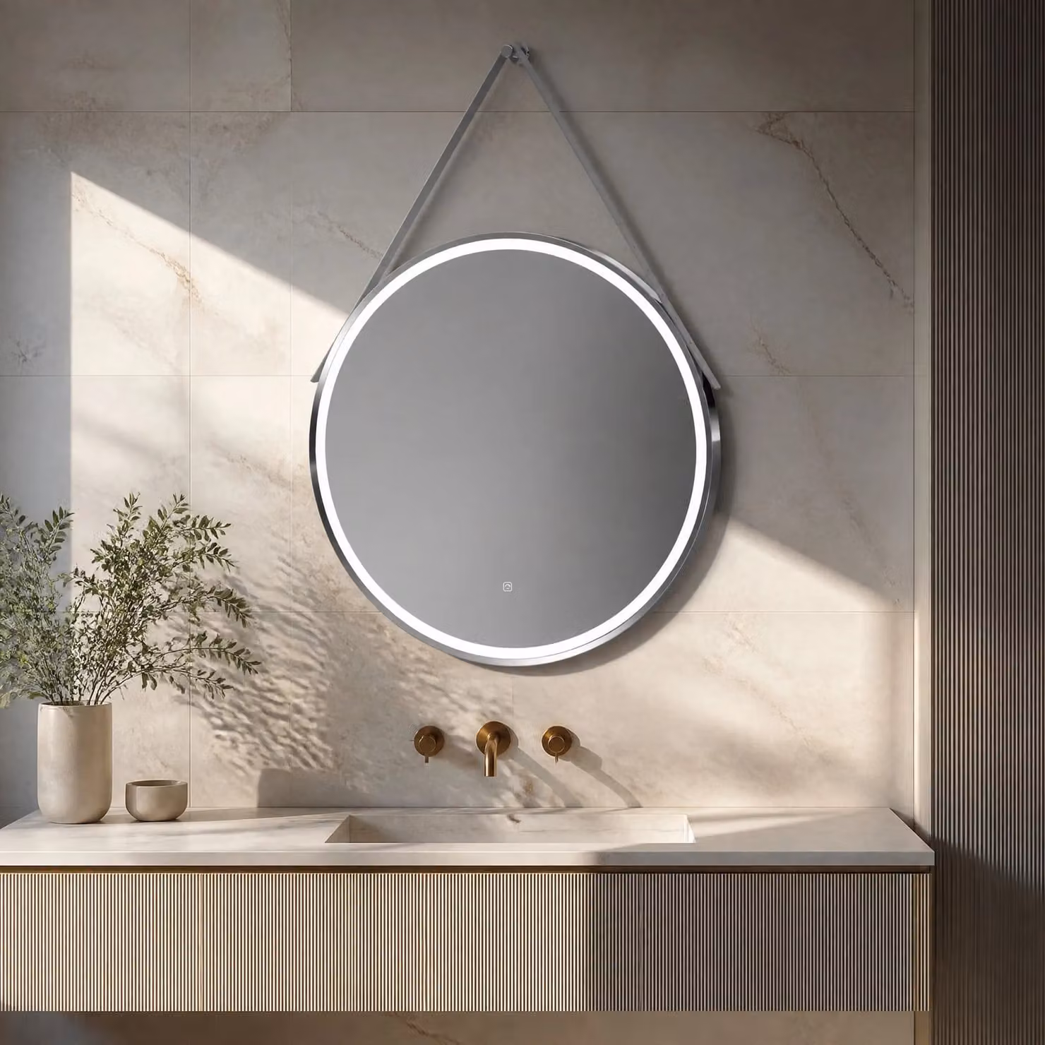 Balterley Round LED Bathroom Mirror with Demister and Strap, Silver/Grey, W: 80 cm, H: 80 cm – 2