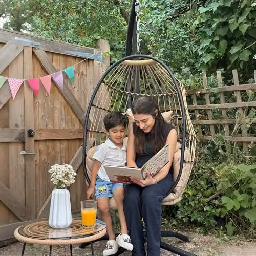 Outsunny Hanging Egg Chair with Ottoman and Cushions, Beige Rattan Swing Chair with Metal Frame, W/D/H: 120 x 88 x 192 cm – 6