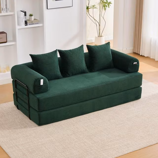 Aosom UK Emerald Green Compressible Folding Sofa with Detachable Metal Frame, W/D/H: 110 x 33 x 33 cm