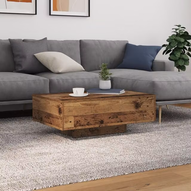 Berkfield Home Rustic Brown Wood Coffee Table with LED Lights W: 85 cm, D: 55 cm, H: 31 cm