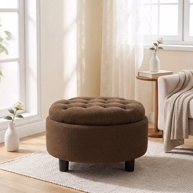 STILVORA Brown Fabric Storage Ottoman with Tray and Lift-Off Lid – 1