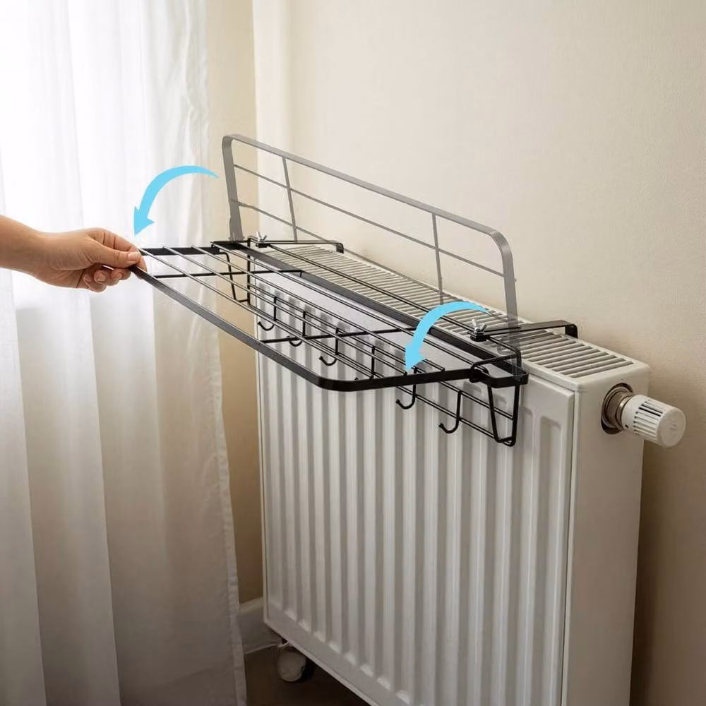 FORGEVIO Adjustable Metal Radiator Clothes Drying Rack with Hooks, Black, Width: 180 cm, Height: 180 cm – 2