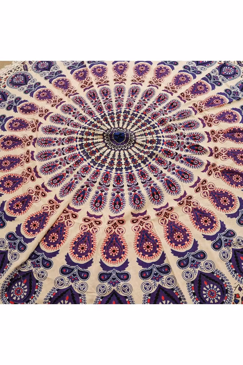 KDMD Peacock Purples Mandala Roundie Cotton Wall Hanging in Purple and Pink, Diameter: 130 cm – 2