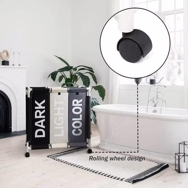EONLION 3 Section Laundry Basket in Black, Height: 100 cm – 1
