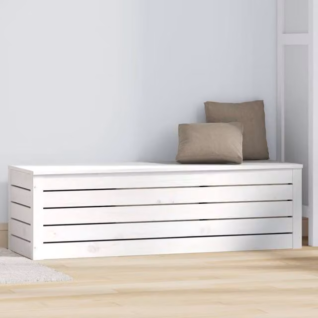 Berkfield Home White Solid Wood Pine Storage Box W: 109 cm, D: 36.5 cm, H: 33 cm
