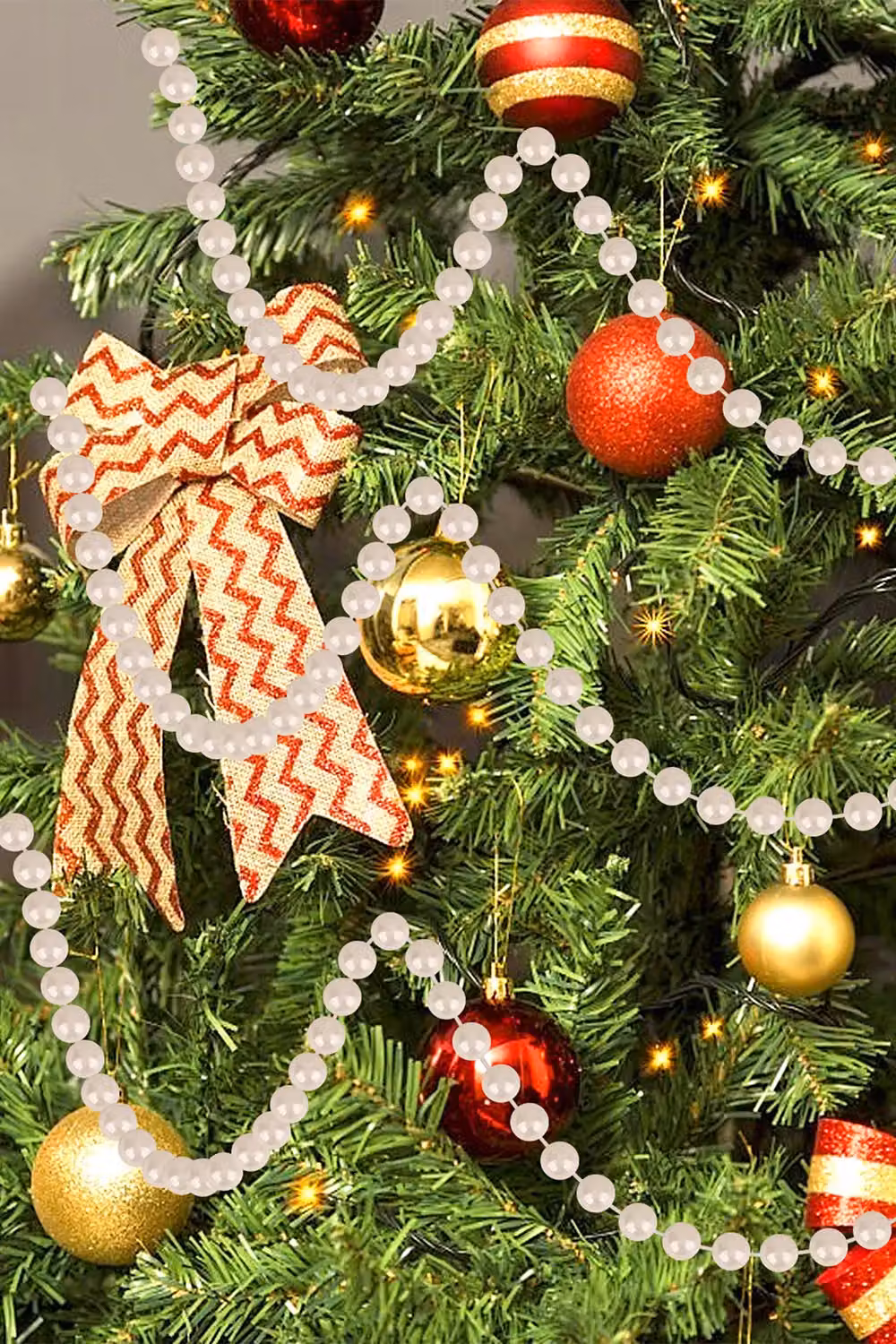 Neel Blue 9m Metallic Christmas Bead Chain with 7.5mm Shiny Pearl Garland in Blue and Beige – 3