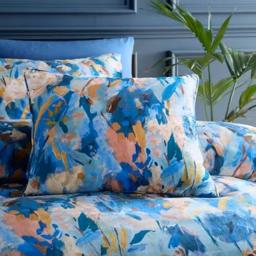 Portfolio Home Daphne Floral Blue Square Filled Cushion, W/D/H: 45 x 45 x 45 cm