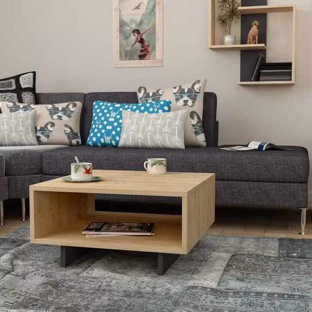 Decortie Hola Modern Square Coffee Table in Oak Finish, W/D/H: 60 x 60 x 32 cm