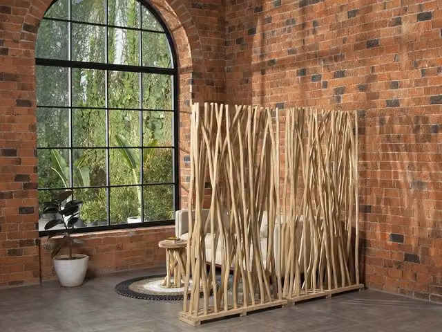 Vente-unique Set of 2 Teak Wood Room Dividers in Light Oak, W: 100 cm, D: 25 cm, H: 180 cm – 1
