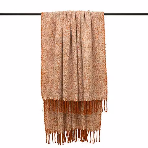 Furn Weaver Woven Herringbone Geometric Throw in Rust Red, W: 130 cm, D: 180 cm