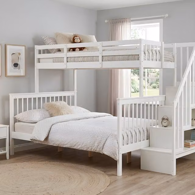 Noa and Nani Mila Triple Bunk Bed with Storage Staircase in White