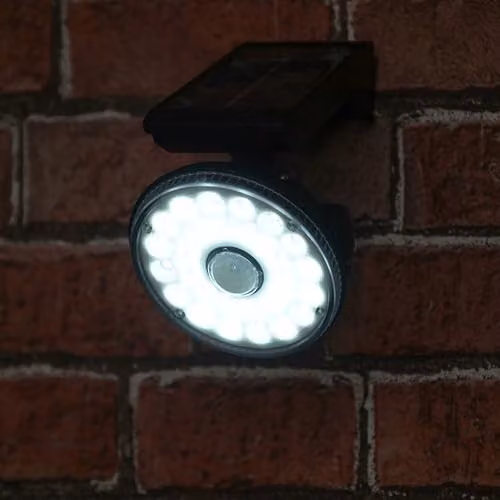 mysmartbuy Solar Powered LED PIR Motion Sensor Security Lamp, 1000 Lumen Black Outdoor Wall Mounted Floodlight with Adjustable Dusk Sensor, H15 x W10 x D10 cm