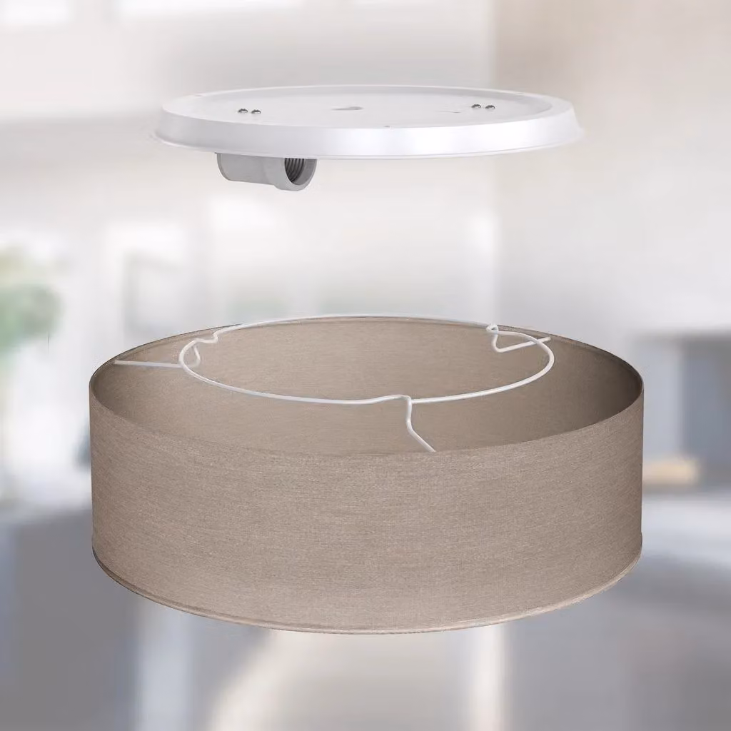 B.K.Licht Modern Taupe and White Fabric Cylinder Ceiling Light with E27 Bulb Socket – 3