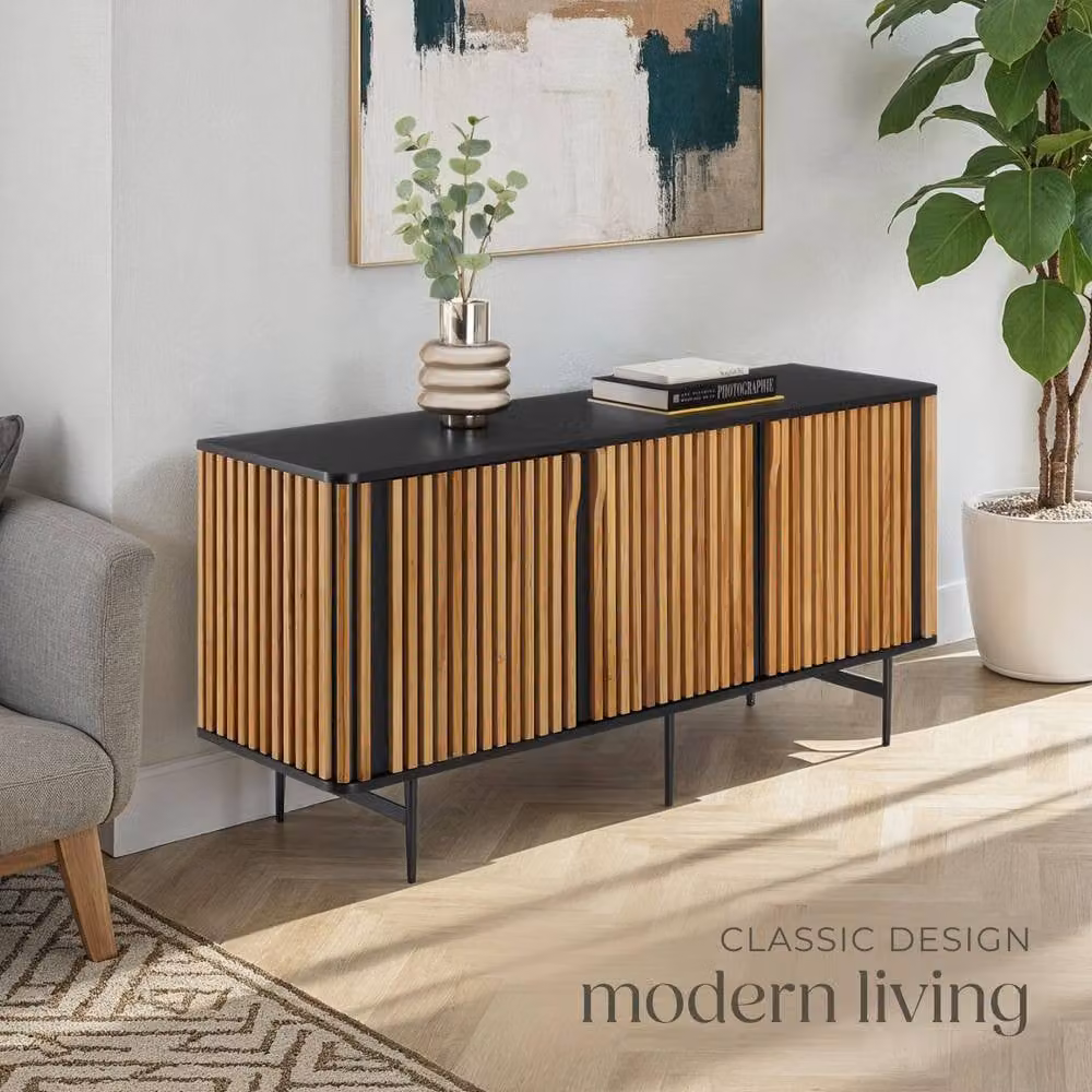 TECTAKE Lineo Modern Multicolour Striped Sideboard with Media Compartments – 7