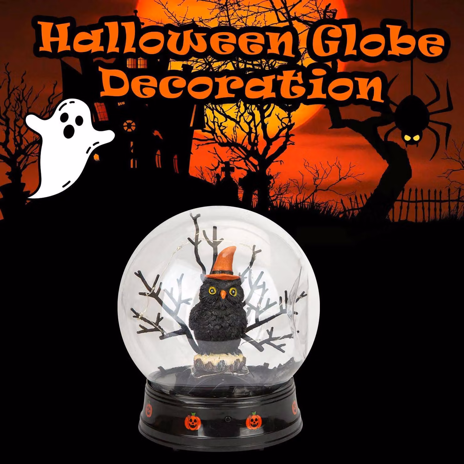 VFM e-Store Halloween Globe Light Up Trinket Decoration, Black, W: 21 cm, D: 17 cm, H: 2.54 cm – 3