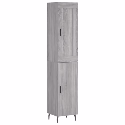 vidaXL Modern Grey Sonoma Highboard with Hinged Doors and Internal Shelves, W/D/H: 34.5 x 34 x 180 cm