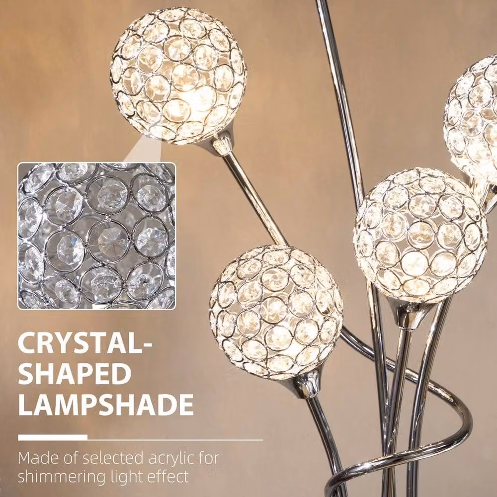 EONLION Silver Metal Sphere Floor Lamp for Living Rooms, H 156 cm – 3