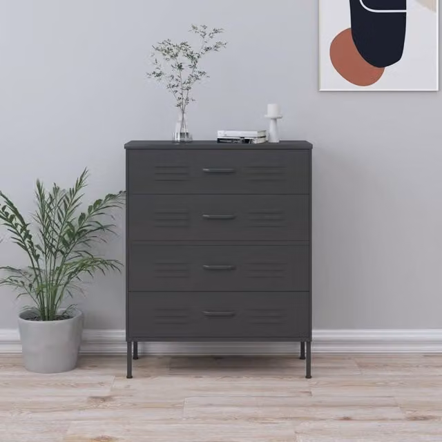 Berkfield Home Anthracite and Black Metal Chest of Drawers, W/D/H: 80 x 35 x 101.5 cm