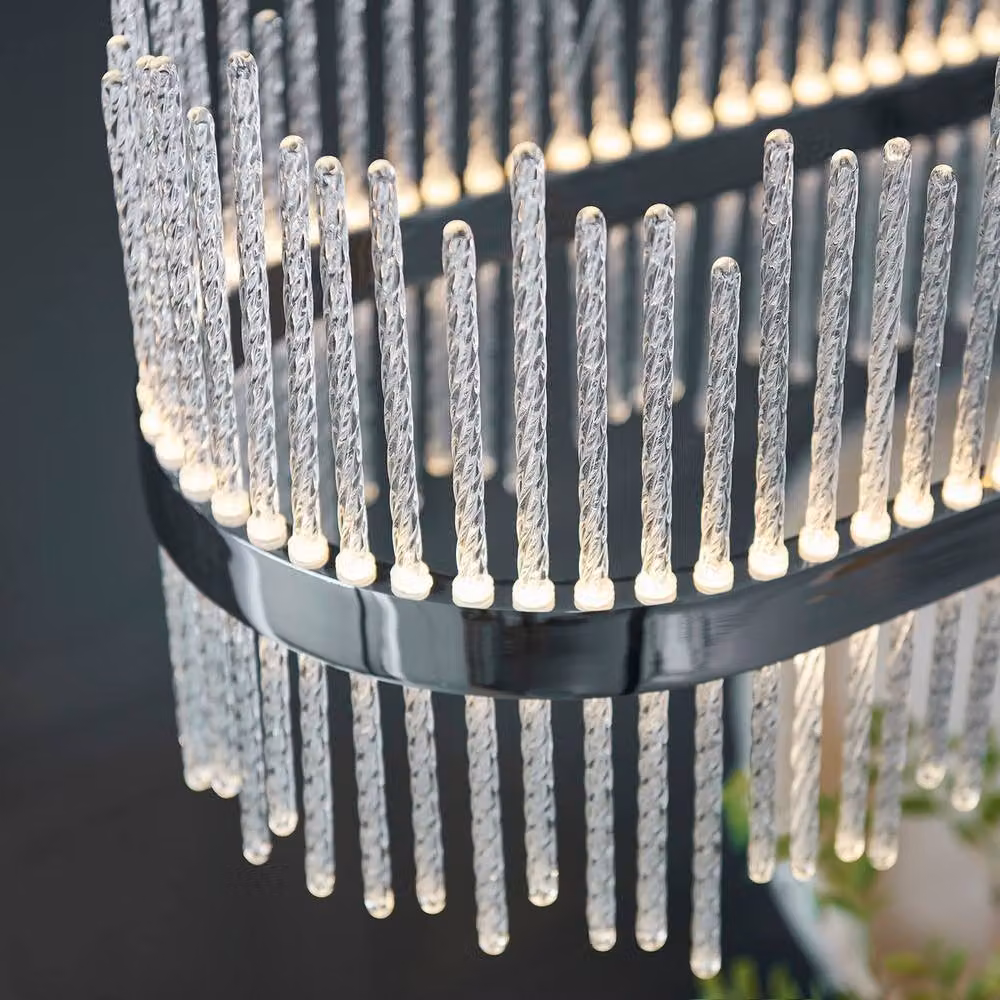 Netlighting Trapani Bar Pendant Ceiling Light in Chrome and Grey Glass with Dimmable Warm White LED, H35-165 cm – 3