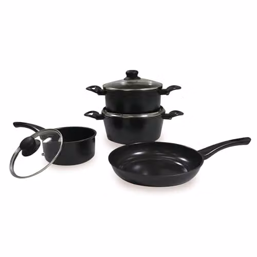 Carter & Clay 7 Piece Non-Stick Carbon Steel Cookware Pots and Pans Set in Black
