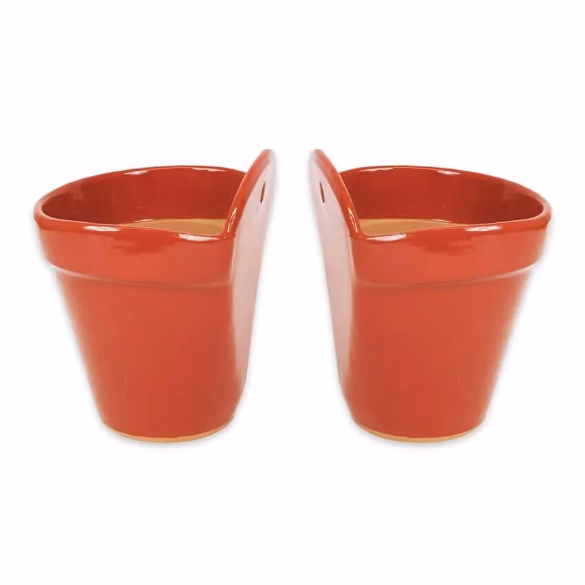 Verano Spanish Ceramics Red Hand Painted Dipped Ceramic Hanging Plant Pots, Set of 2, Diameter: 22 cm – 2