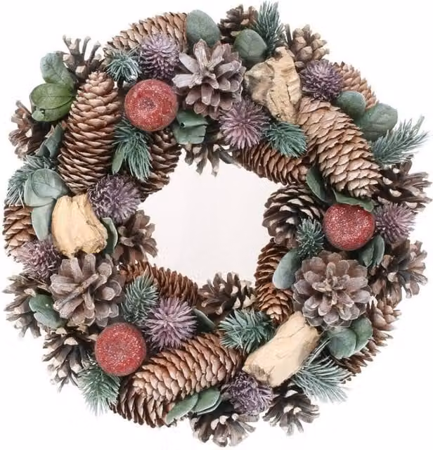 KDMD Multicolour Green Lilac Pine Cone and Apple Wreath, Diameter: 30 cm