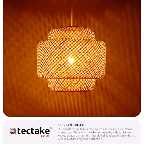 tectake Lignea Lux Boho Style Ceiling Light with Bamboo and Metal Lampshade in Brown, 40W, Height-Adjustable – 3