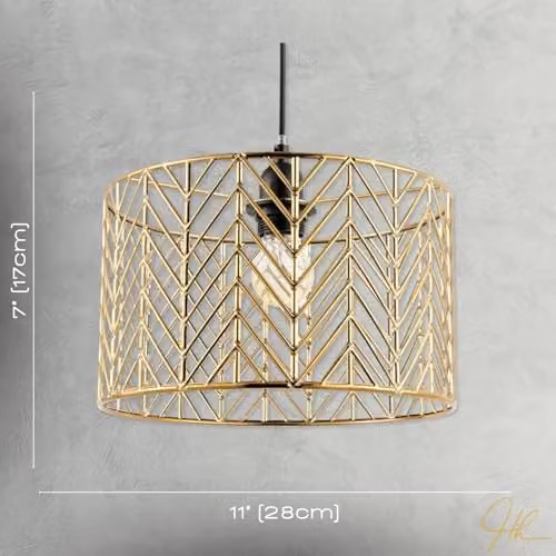 Happy Homewares Art Deco Zig Zag Design Metal Ceiling Pendant Light Shade in Gold, W: 28 cm, H: 17 cm – 3