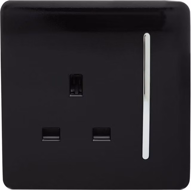Trendi Switch 1 Gang 13 Amp Flush Switched Plug Socket - Black