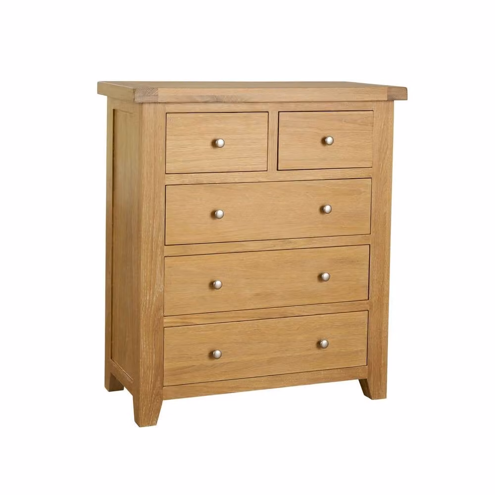 Home Source Solid Wood 5 Drawer Bedroom Clothing Storage Organiser in Light Oak, W/D/H: 85 x 40 x 96 cm – 2