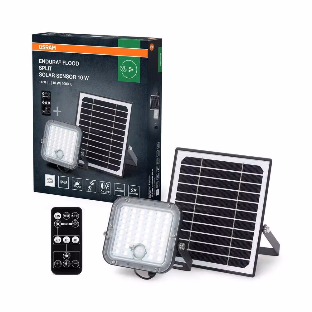 Osram Endura Solar LED Outdoor Floodlight, 10W, 1450lm, Black, with Remote Control, Motion Sensor and Dusk Sensor, IP65 Rated – 2