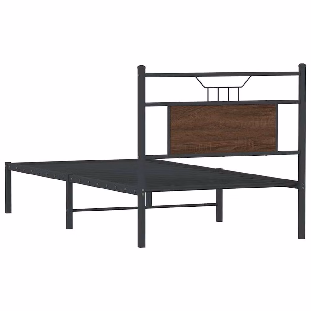 Berkfield Home Decorative Industrial Bed Frame in Brown Oak, W/D/H: 90 x 200 cm – 4