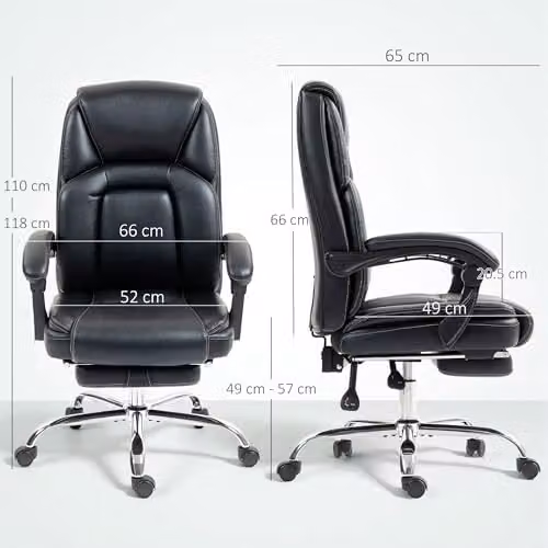 HOMCOM Black Synthetic Leather Executive Swivel Office Chair with Headrest and Armrests – 3