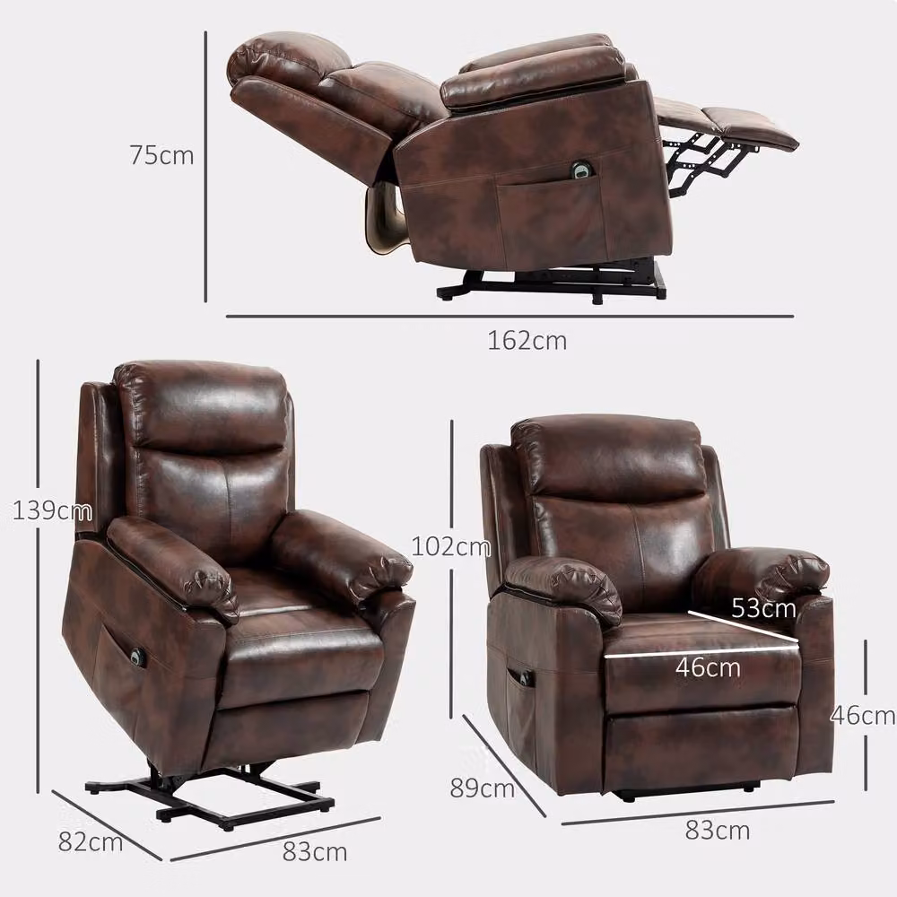 STILVORA Brown Faux Leather Recliner Chair with Electric Lift Assist – 3