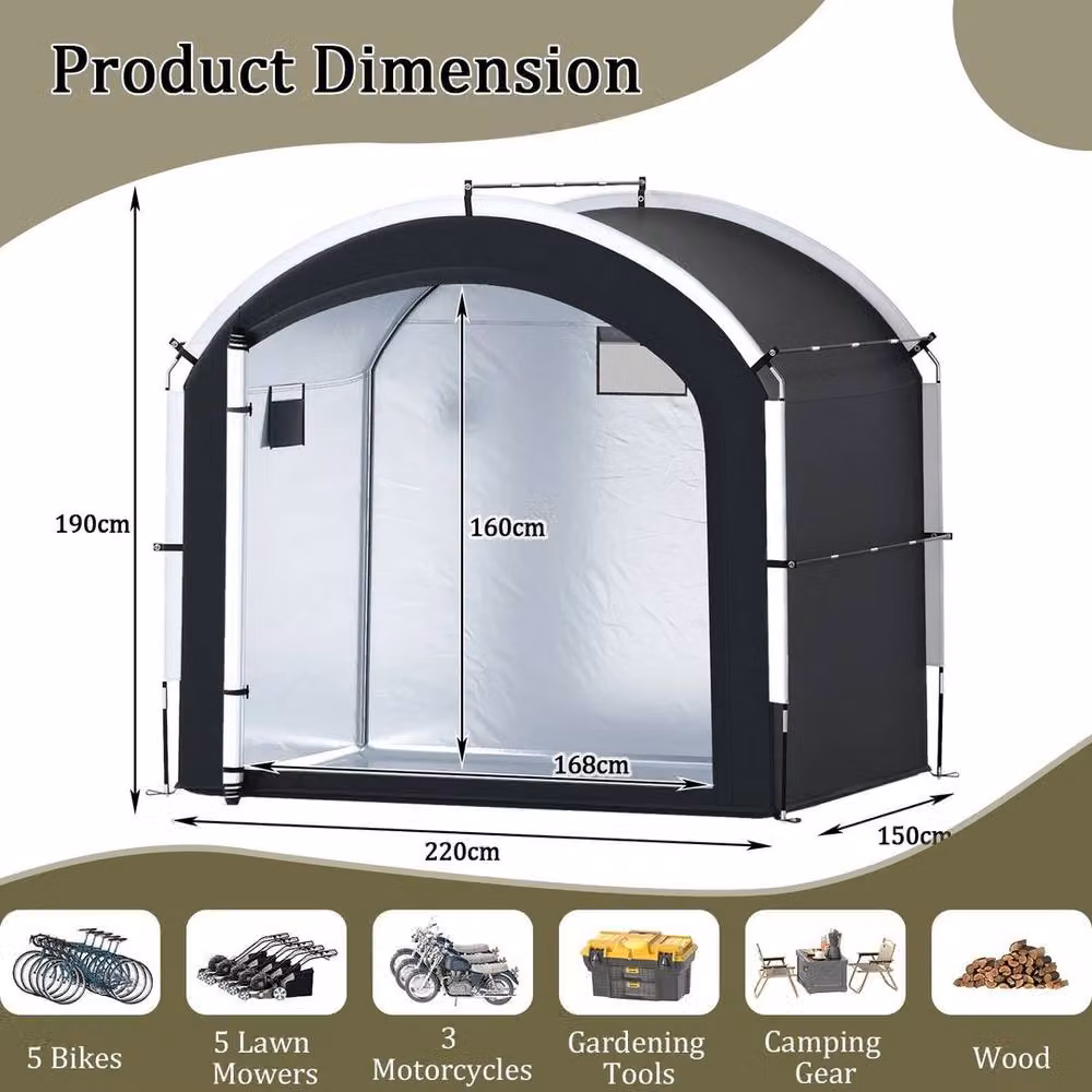KORVIXA Outdoor Portable Bicycle Cover Shelter, Black, W/D/H: 150 x 150 x 190 cm – 2